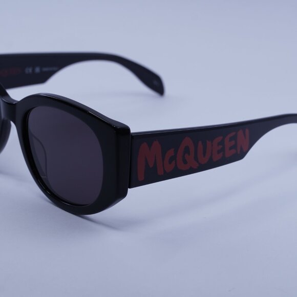Alexander McQueen AM0330S 002 Sunglasses Black Oval Frame, Grey Lenses - Picture 2 of 10